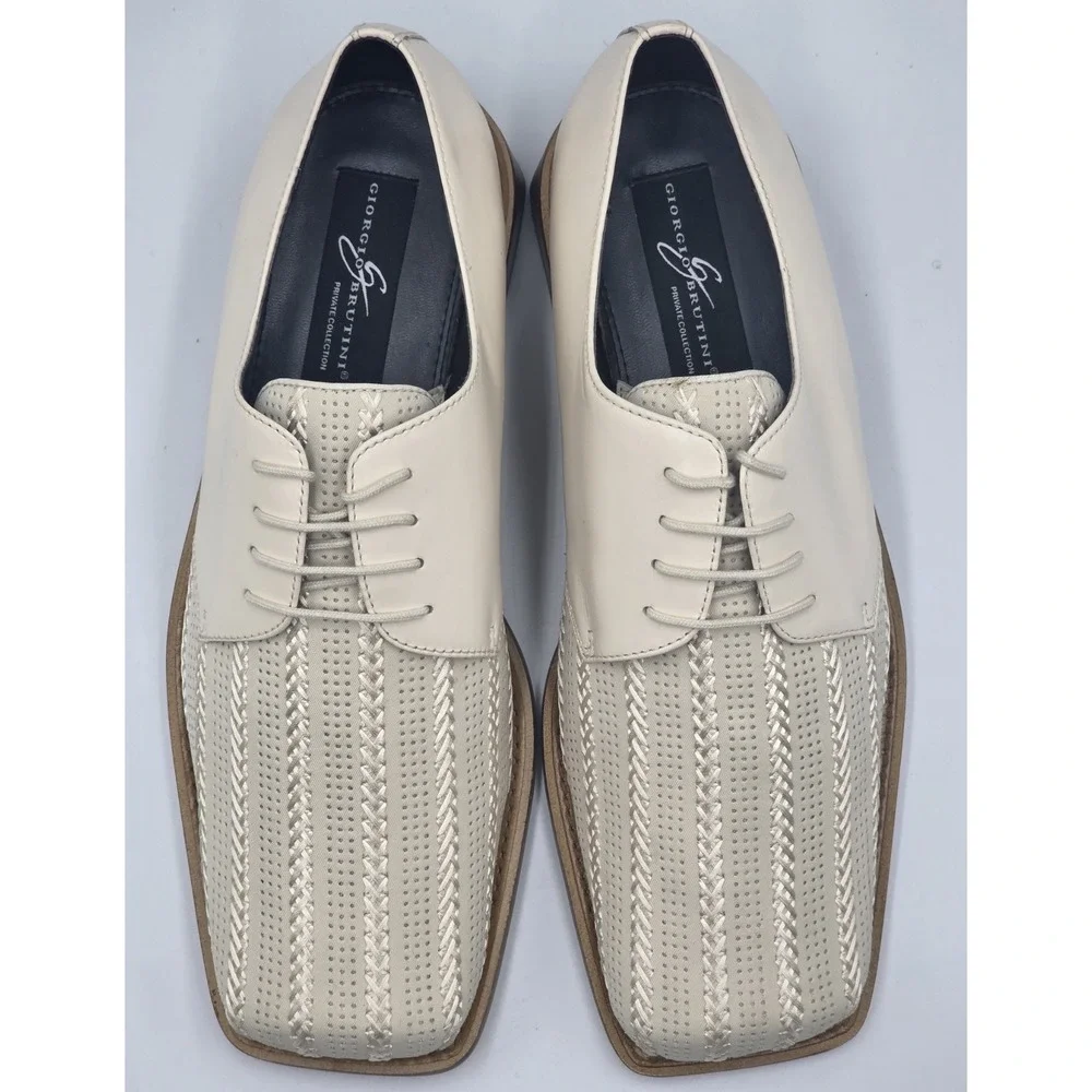 Giorgio Brutini Bone Mens Dress Shoes 10M Square Toe Leather Lace Up Tassel - Picture 8 of 12